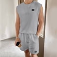 thumbnail image 2 of REORIAFEE 2023 Mens 2 Piece Tracksuit Hawaii Print Sets Summer Stylish Outfits Jogger Suit Beach Outfit Men's Casual Elastic Waist Shorts Round Neck Tank Top Shorts Set Gray S, 2 of 7
