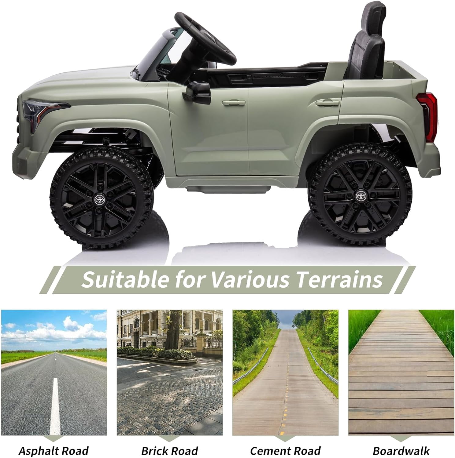 Toyota Tundra 12V Ride on Truck Car for Kids, , Battery Powered Electric Toys with Remote Control, MP3, LED Lights, Suspension System, Double Doors, Safety Belt, for 3+ Years Old, Light Green