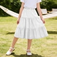 thumbnail image 5 of OGLCCG Girl's Denim Midi Skirt Ruffle Hem Elastic Waisted A Line Faux Jean Skirts Summer Boho Flare Hem Long Skirt 4-15 Years, 5 of 7