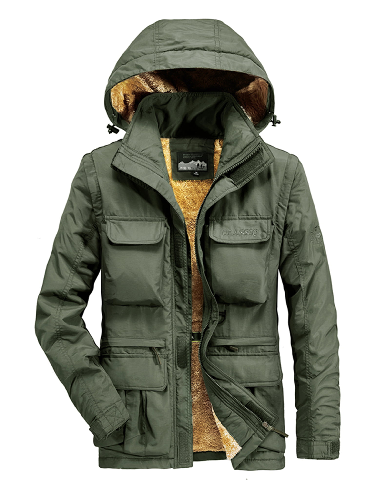 Men's Winter Thicken Jacket Outwear Coat with Removable Hood Shoulder ...