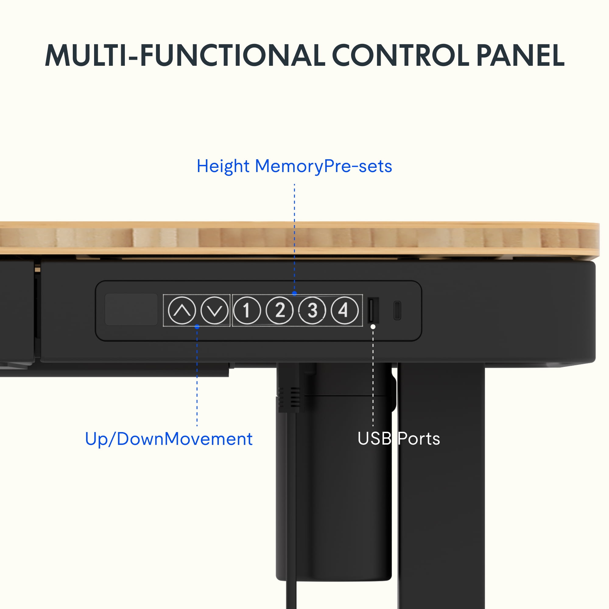 FLEXISPOT 48"x24" Black Home Office Height Adjustable Standing Desk Bamboo Texture Top with USB Charge Ports