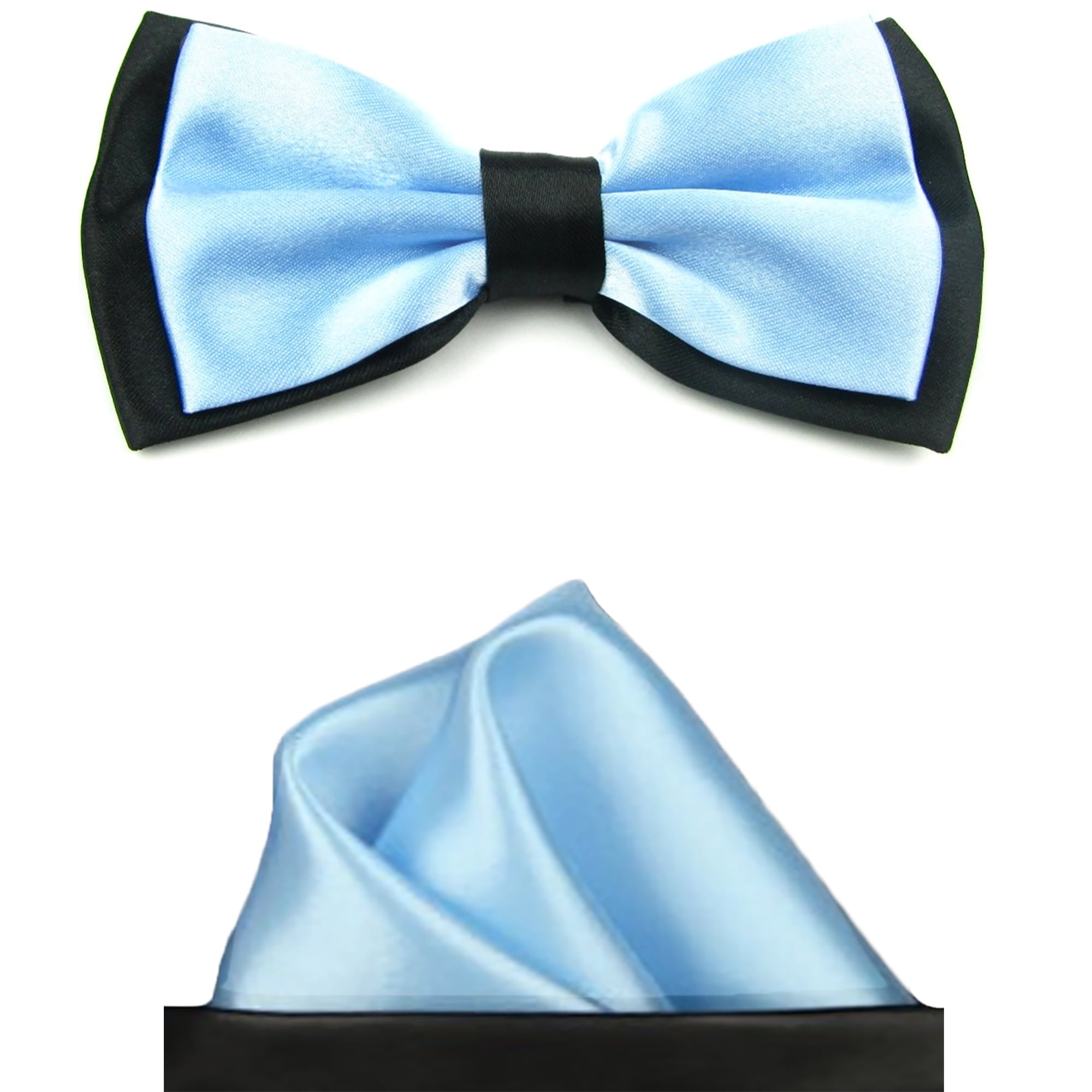 Mens Blue and Black Formal Event Pre-Tied Bow Tie and Pocket Square