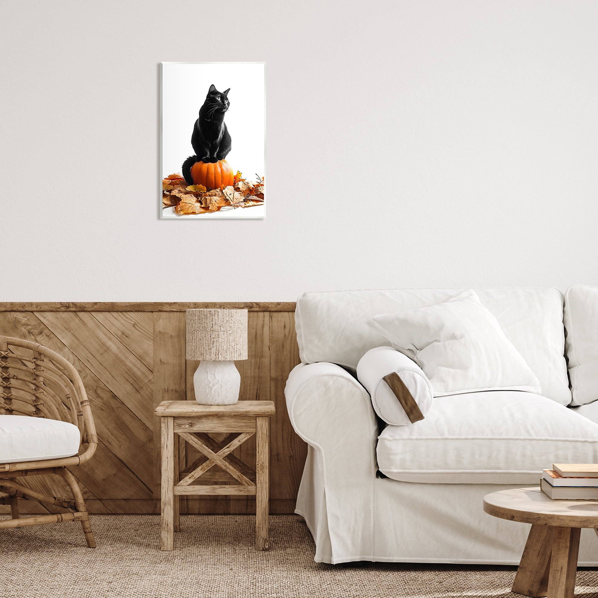 Stupell Industries Black Cat & Pumpkin Holiday Painting Unframed Art Print Wall Art, 13 x 19