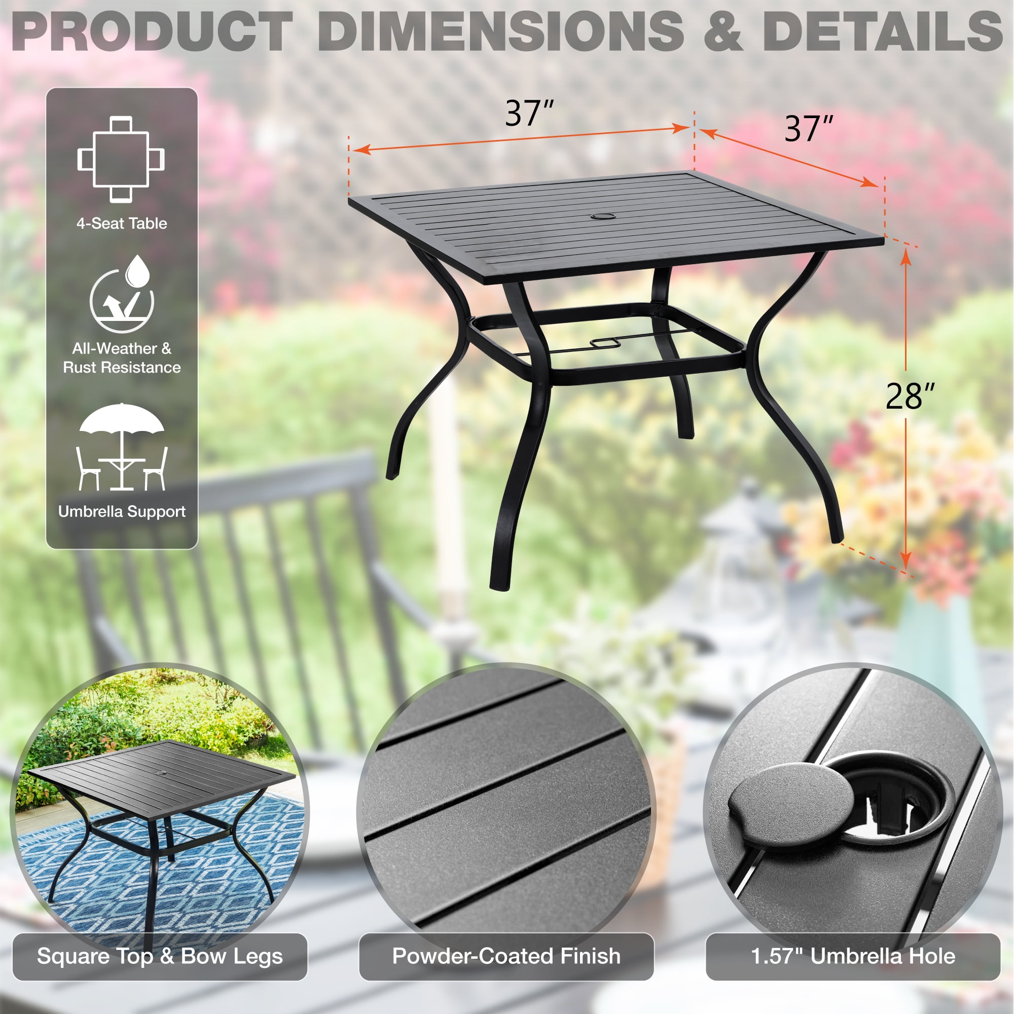 MF Studio 5-Piece Patio Dining Set Outdoor Metal Furniture with 4 Swivel Padded Chairs& 37" Square Table, Beige Cushion