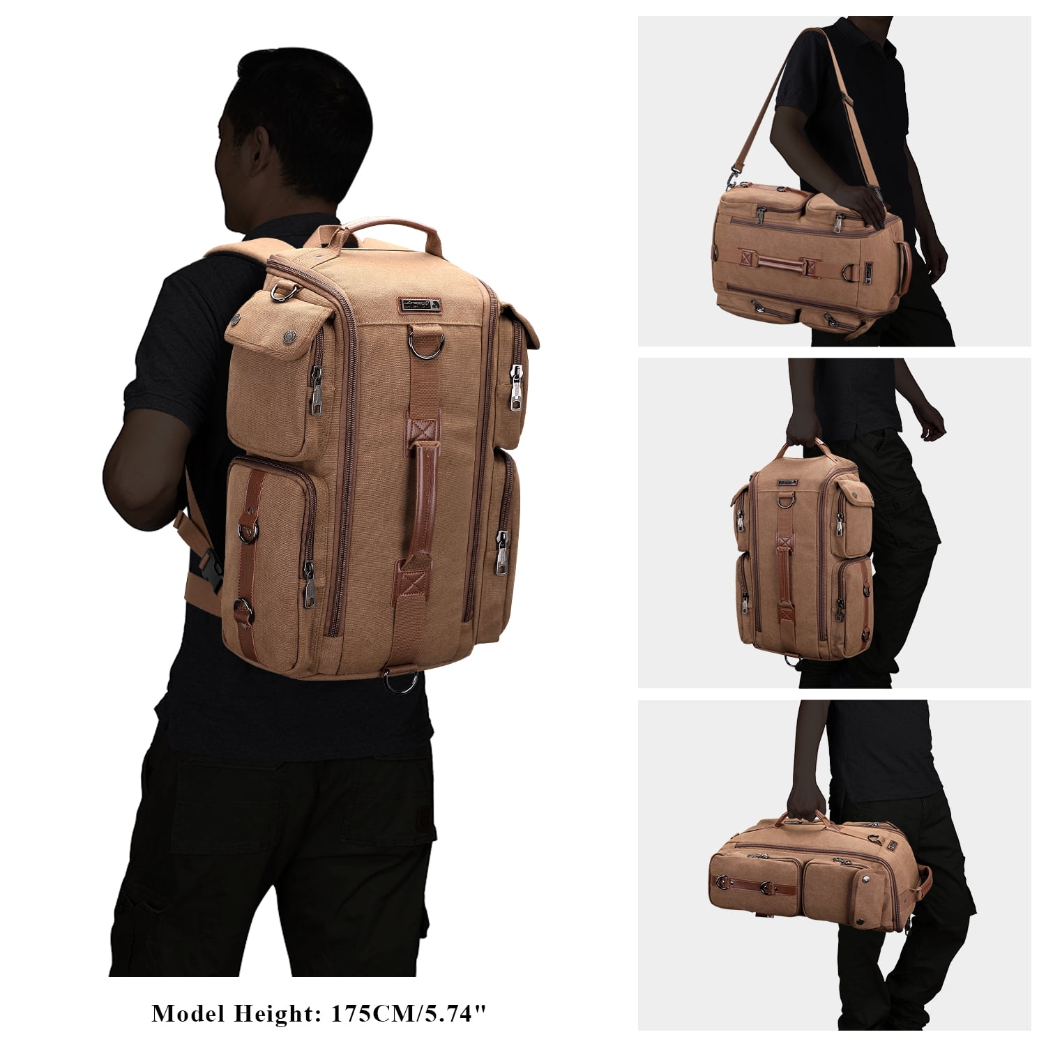 WITZMAN Travel Backpack for Men Carry On Canvas Backpack Luggage Outdoor Duffel Bag (6661 Brown)