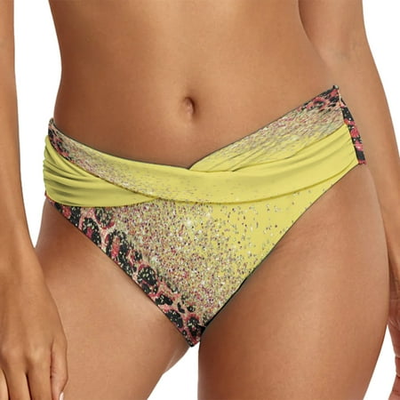 snowsong Womens Swimsuits Swim Shorts Swim Shorts Casual Ethnic Printed Swimsuit Shorts Loose Tight Belt Sports Yoga Shorts Bikini Bottom Front Ruched Bottoms Thong Bikini Sexy Swimsuits Yellow S