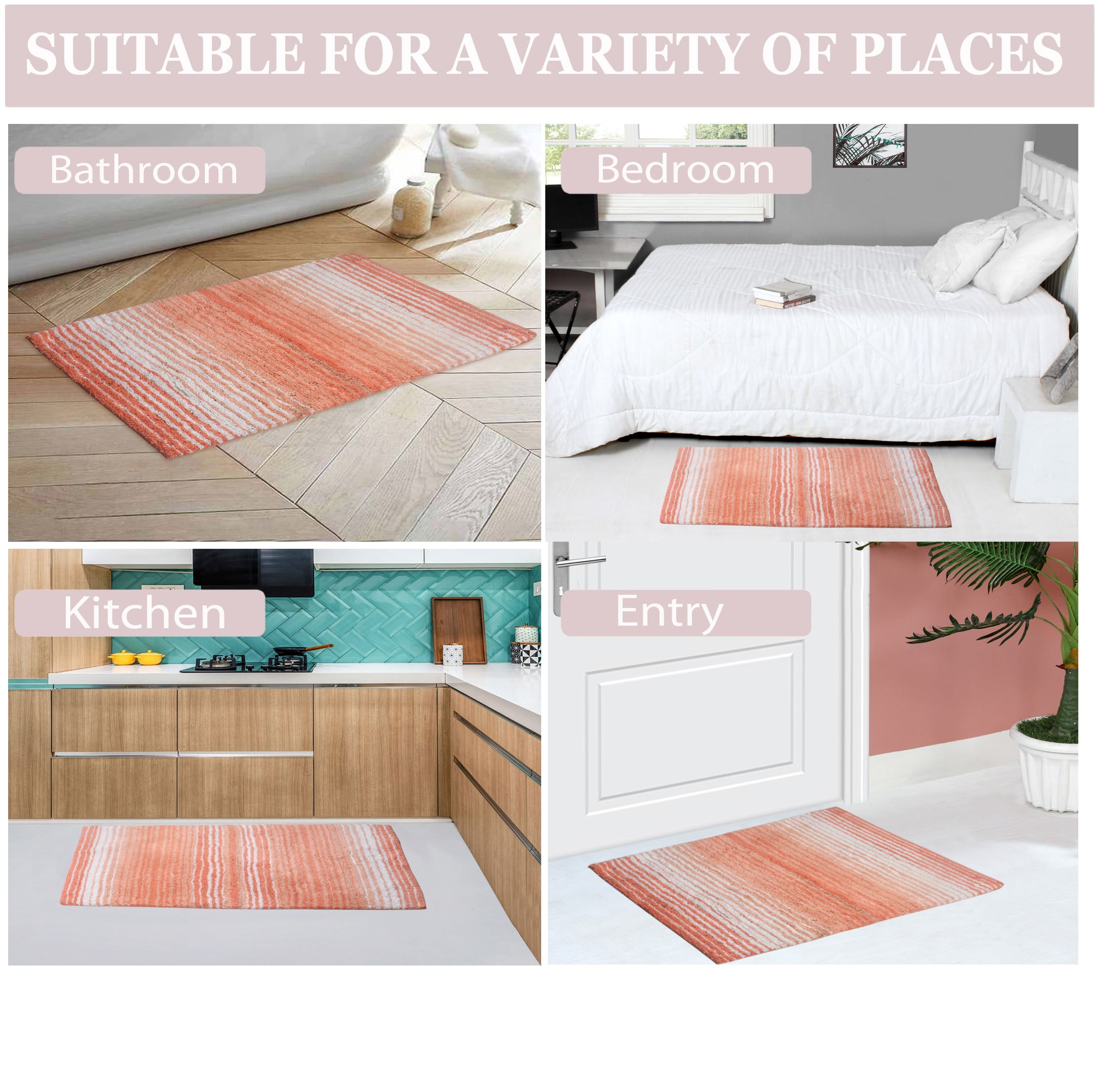 Home Weavers 100% Cotton Gradation Collection Bathroom Decore | Washable Rug | Bathroom Mat | Kitchen rug | Bathroom Rug Set | Bath Mat Set | Bath Floor Mat Non Slip, 21"x34", Coral