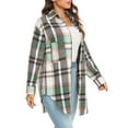 thumbnail image 4 of PPYOUNG Women's Plaid Shackets Flannel Long Sleeve Button Down Shirts Outwear Coat Jackets, Green, 4 of 6