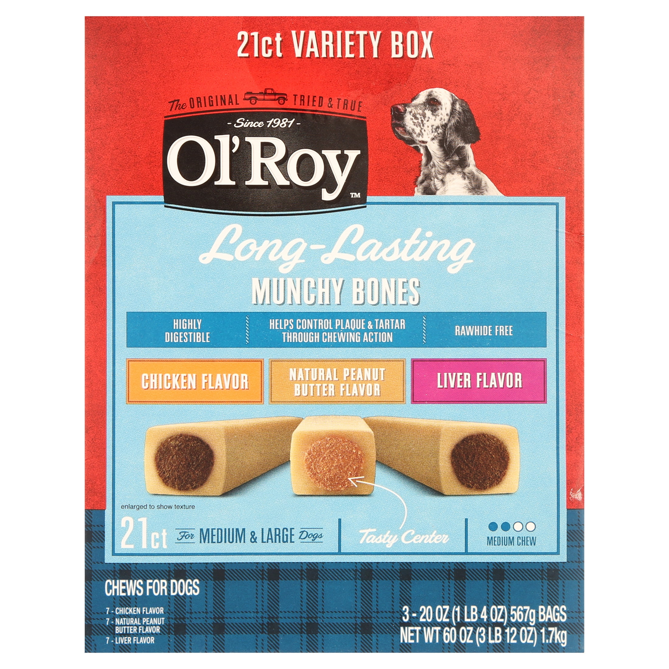 Ol' Roy Munchy Bones Dog Treats Value Pack, 21 Count