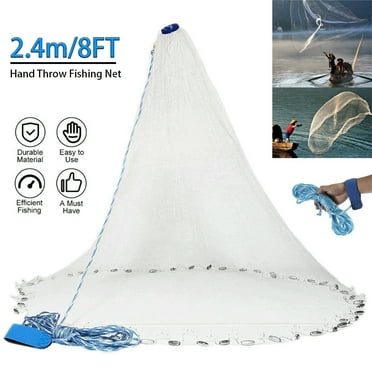 Handmade American Saltwater Fishing Cast Net with Heavy Duty Real Zinc Sinker Weights for Bait Trap Fish 8Ft Diameter, 3/8 Inch Mesh Size