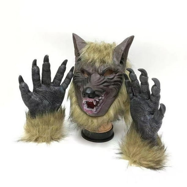 Máscara de guantes con cabeza de lobo para Halloween, accesorios para disfraces de diablo de terror, cubierta para cabeza de animal, cubierta para cabeza