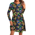 thumbnail image 2 of SDNall Mardi Gras Dress for Women Fashion Round-Neck Short Sleeved Printed Pullover Dress Short Dress for Women, 2 of 5