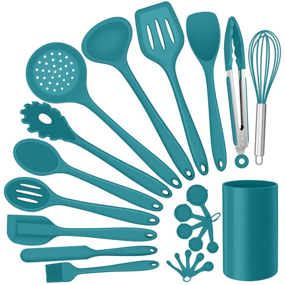 Juego de utensilios de cocina E-far, 23 piezas de silicona azul con soporte