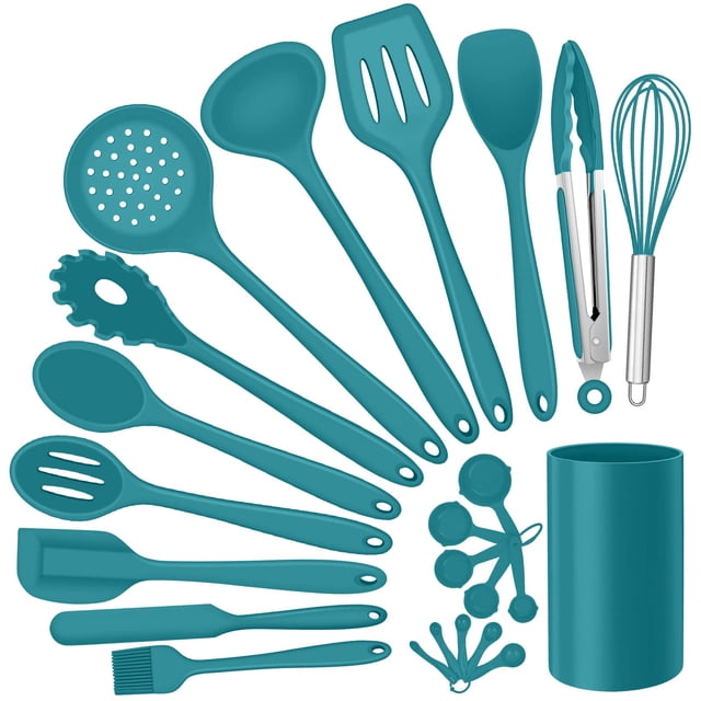 Juego de utensilios de cocina E-far, 23 piezas de silicona azul con soporte
