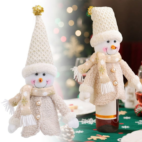 JHEHF Christmas Bottle Covers, Santa Snowman Bottle Topper Covers, Decorative for Holiday Xmas Table Decor Party Gift Christmas Dining Table Decor Party Supplies