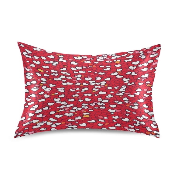 Red Hearts Pattern Standard Size Satin Pillowcase 20''x26'' Double-Sided Print Soft Wrinkle Resistant