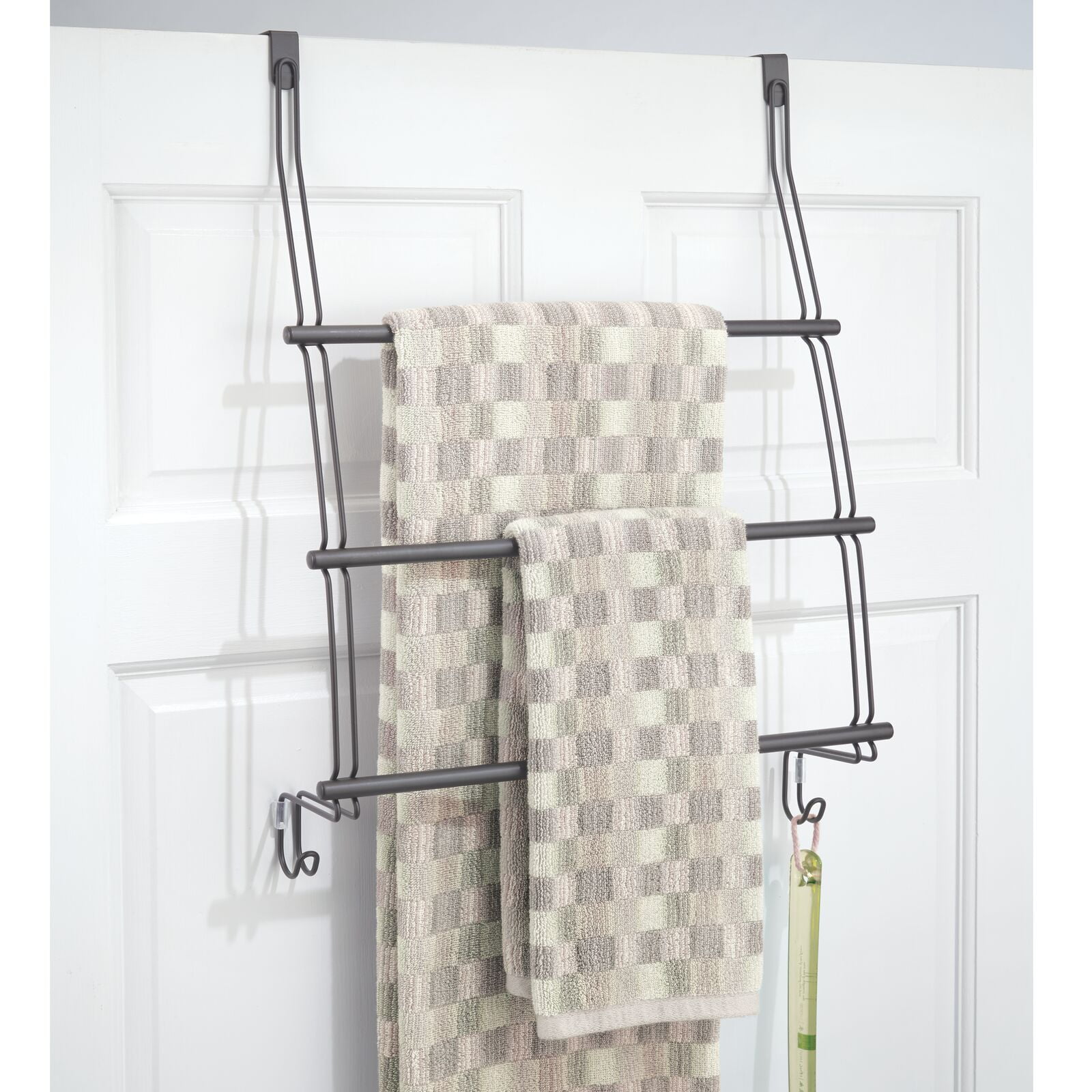 mDesign Adjustable Metal 3 Tier Bath Over Door Towel Rack Holder Matte White Walmart