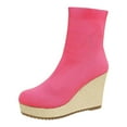 thumbnail image 6 of Pandaie Ankle Boots for Women Stretch Knitted Platform Wedge Heel Sock Booties Pull on Round Toe High Heels Dress Short Boots Hot Pink 8, 6 of 8