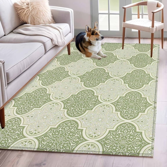 Sage Green Morocco Area Rugs 3'x5', Washable Small Throw Rugs for Living Room Bedroom, Vintage Abstract Geometric Pattern Indoor Outdoor Rug Non-Slip Low Pile Carpet Runner Reversible Floor Mats