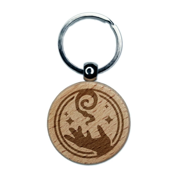 Mage Wizard Magic Spell Round Keychain Charm Tag - Engraved Wood