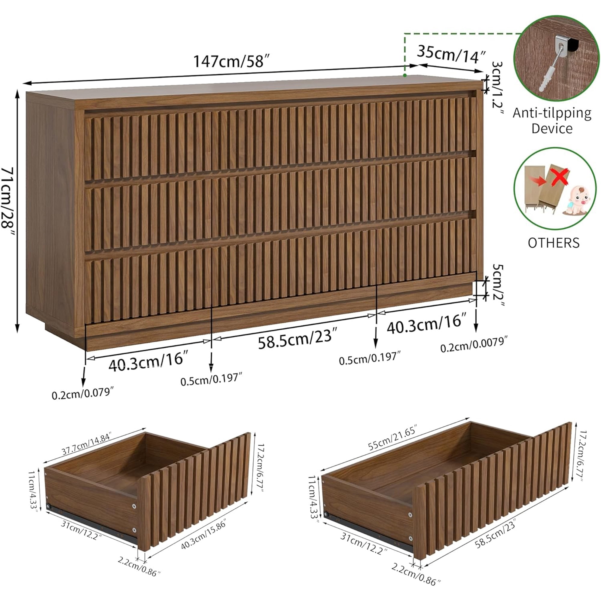 Fiogmub 9 Drawer Dresser for Bedroom, Wide Chest of Drawers TV Stand, Clothes Storage Cabinet Organizer for Living Room, Walnut