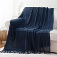 thumbnail image 3 of Navy Blue Throw Blanket For Bed,Lightweight Knit Blue Blanket,Navy Throws with Tassels,50"x60", 3 of 8