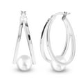 thumbnail image 6 of LeCalla 925 Sterling Silver Click Top Pearl Double Hoop Earrings Jewelry Gifts for Women and Teen 29MM, 6 of 8