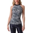 thumbnail image 2 of INSPIRE CHIC Women's Halter Neck Slim Fit Casual Party Ruched Waist Printed Tank Tops XS Gray-Leopard, 2 of 5