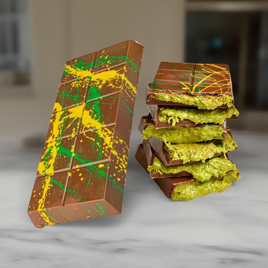 Dubai Chocolate Bar Luxurious Middle Eastern Treat | Hand-Harvested Pistachios, Golden Kadayif Crisps, Velvety Tahini, and Premium Milk Chocolate 7.4oz
