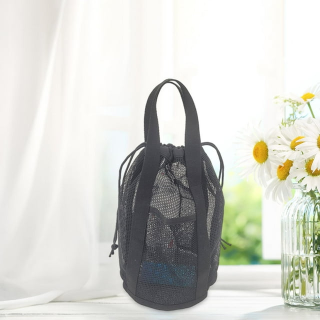 Bolsa de ducha de malla, organizador colgante para ducha, cesta de secado rápido, neceser portátil para accesorios de viaje, para mujeres y hombres. Negro