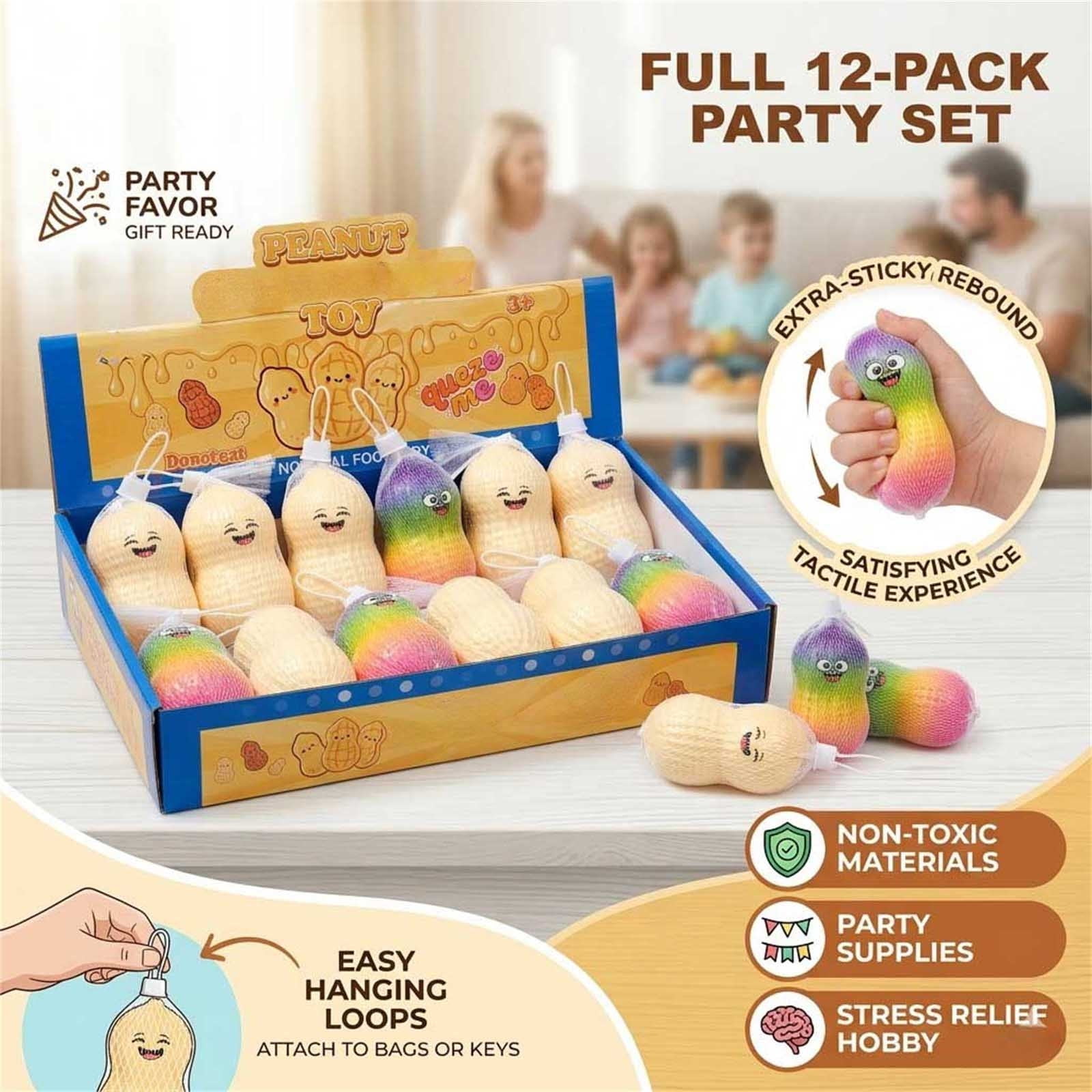 Peanut Squishy Crunchy –12Pcs Crunchy Squishy Stress Ball for Kids and Adults, Peanut Squishy Toy Slow Rising Sensory Fidget, Crunchy Pudding Squishy for Desk Decor