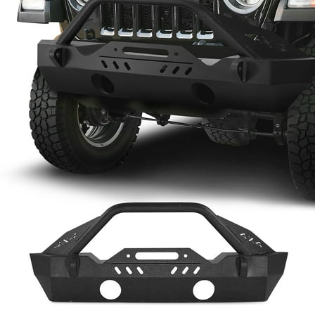 VEVOR Front Bumper Compatible with 2018-2024 Jeep Wrangler JL JLU & Gladiator JT, Heavy-Duty Steel Front Bumper with Winch Plate, D-Ring Mounts & Fog Light Housing