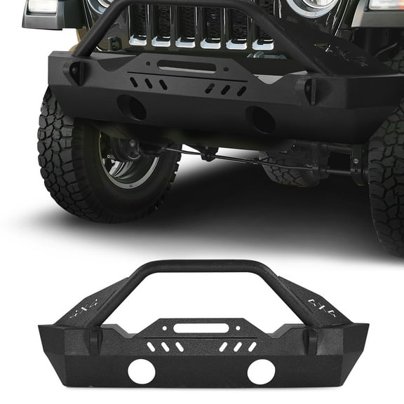 VEVOR Front Bumper Compatible with 2018-2024 Jeep Wrangler JL JLU & Gladiator JT, Heavy-Duty Steel Front Bumper with Winch Plate, D-Ring Mounts & Fog Light Housing