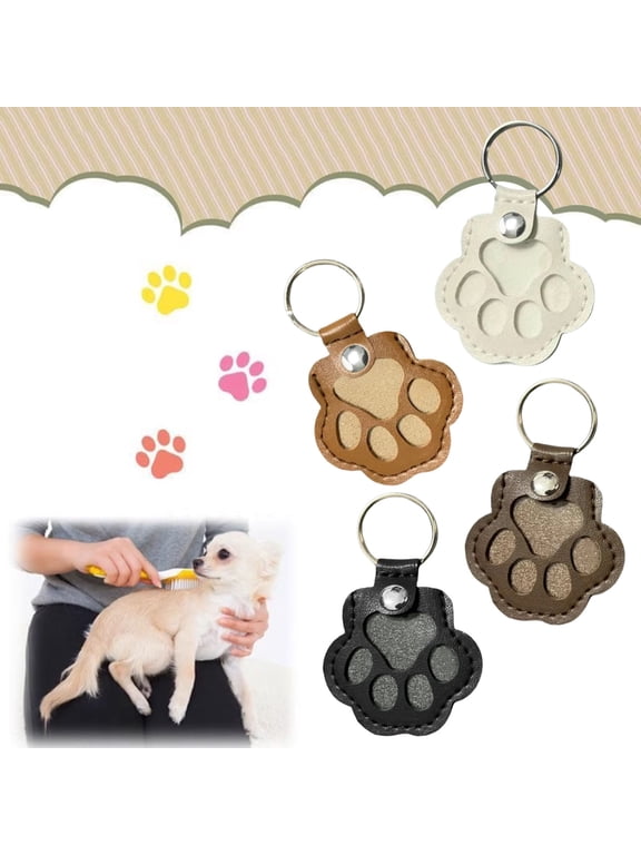 Leather Keychain Creative Pet Hair Storage Pendant,Pet Fur Keychain,Cute Leather Paw Keychain Pet Hair Keepsake Keyring