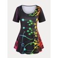 thumbnail image 1 of Camiseta en Talla Extra con Estampado Digital de Curvo con Mangas Cortas Rosegal  Camisetas tallas grandes, 1 of 5