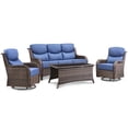 thumbnail image 2 of Unnifurnzi 4 Pieces Patio Furniture Set-High Back Outdoor Swivel Chairs Set of 2 with Outdoor Wicker Couch Patio Conversation Sets for Deck Porch Poolside Balcony-Brown/Blue, 2 of 7