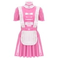 thumbnail image 4 of iiniim Women's French Maid Halloween Cosplay Outfits Shiny Leather Tutu Dress Clubwear Pink XL, 4 of 7