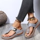 thumbnail image 4 of Brown35Mujer Pu Cuero Cuñas Sandalias Rhinestone Chanclas Antideslizante Cómodo Verano, 4 of 5
