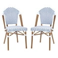 thumbnail image 2 of Merrick Lane Set of Two Indoor/Outdoor Stacking Bistro Chairs with White and Gray Patterned Seats and Backs & Bamboo Finished Aluminum Frames, 2 of 12