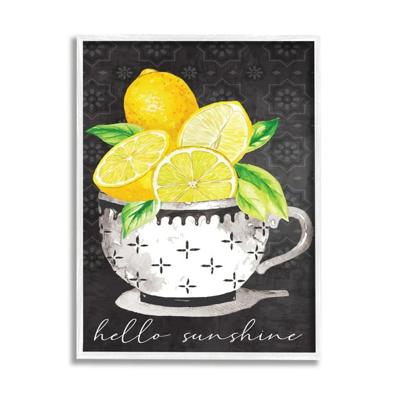 Stupell Hello Sunshine Lemons in Teacup Patterned Food & Beverage Painting White Framed Art Print Wall Art