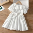 thumbnail image 4 of CHEEREAM Toddler Girls Casual Dress Puff Sleeve A-Line Swing Flared Party Birthday Dresses with Peter Pan Collar for 2-14 Years White 6 Years, 4 of 9