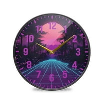 Yayeee Wall Clock Battery Operated 11.9" Silent Non-Ticking for Living Room, Night Neon Road