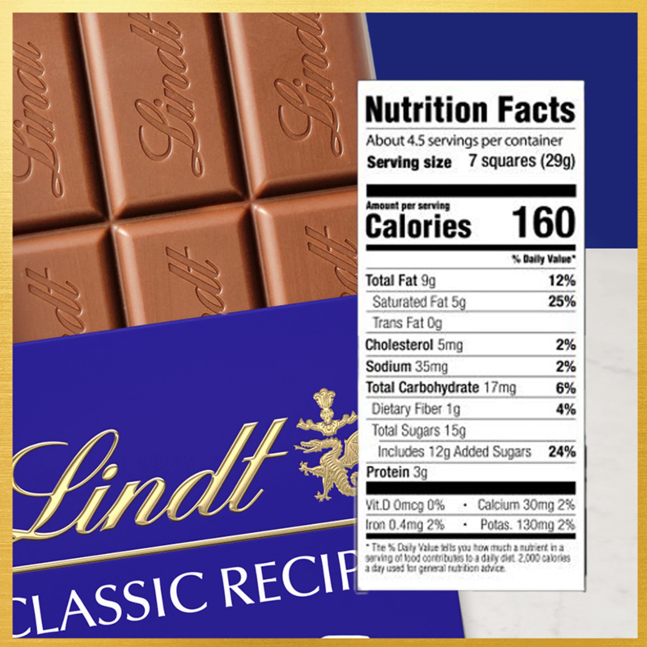 Lindt Classic Recipe Milk Chocolate Candy Bar, 4.4 oz, Bar