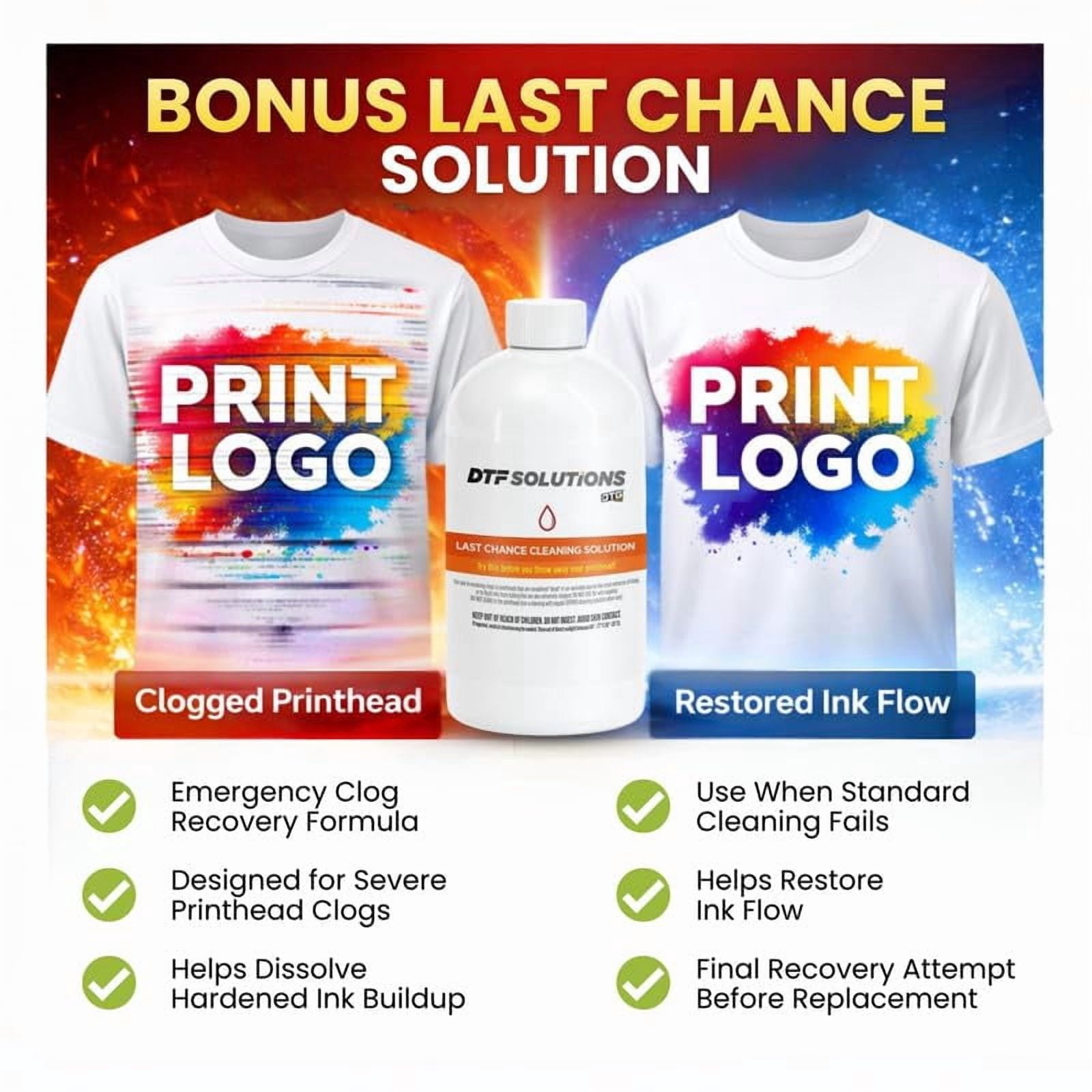 MagicClean™ Printhead Cleaning Solution 950ml with Bonus Last Chance Recovery Fluid, All-in-One DTF Printer Maintenance for Flushing, Wet Capping, Storage and Clog Prevention