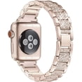 thumbnail image 1 of Bands compatibles con Apple Watch Band 45 mm/44 mm/42 mm Iwatch Series 9/8/7/6/SE/5/4/3/2/1, pulsera de repuesto elegante de metal con diamantes de imitación para mujer, color dorado champán, 1 of 5
