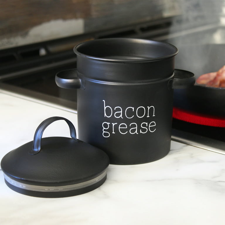 AuldHome Farmhouse Bacon Grease Container (Black), Enamelware