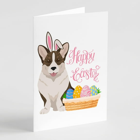 Brindle Cardigan Corgi Easter Greeting Cards and Envelopes Pack of 8 7 in x 5 in