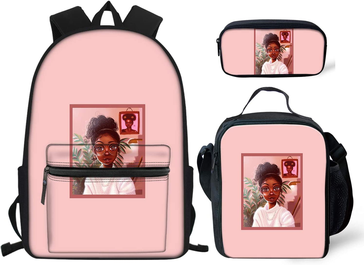 African Bookbags for Teenage Girls Black American Backpack with Lunch
