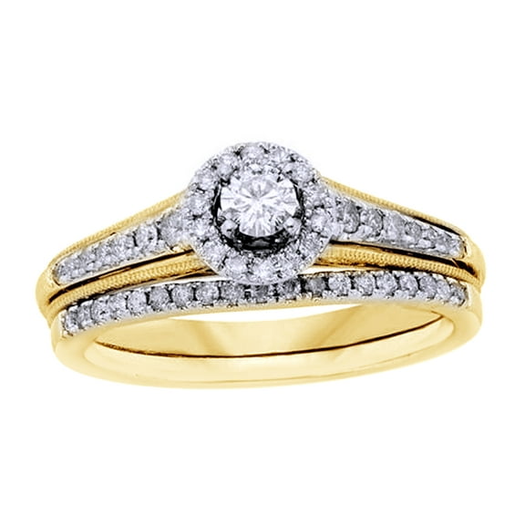 AFFY White Natural Diamond Halo Bridal Ring Set In Solid Gold (0.5 Cttw)