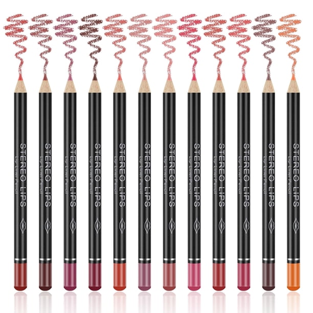 Juego de lápices delineadores de labios mate de 12 colores, delineador de labios marrón de alta pigmentación, suave aterciopelado, de larga duración, delineadores de labios resistentes al agua y a la
